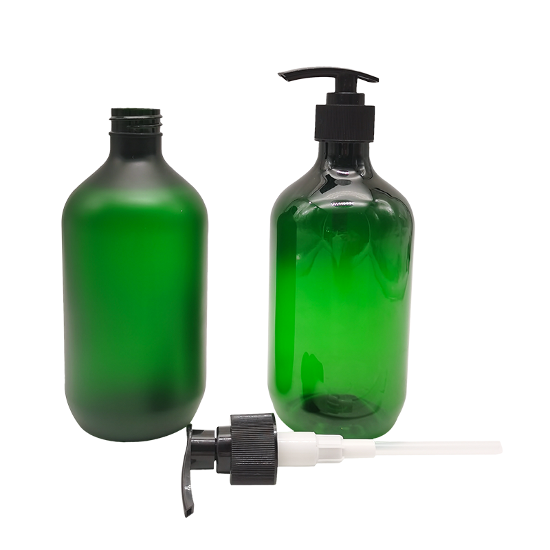 Green and transparent boston lotion bottle