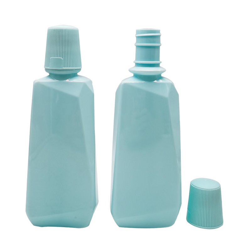 Blue mouthwash bottle